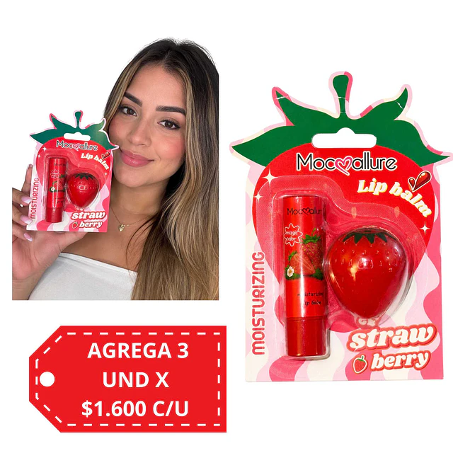 Set Bálsamo Labial Hidratante Fresa Roja - 2 Piezas - 031