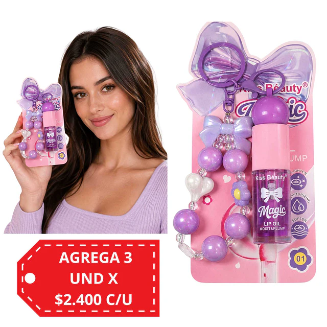 Aceite de Labios Magico Lip Oil Hidratante con Llavero Morado 8063 - 01
