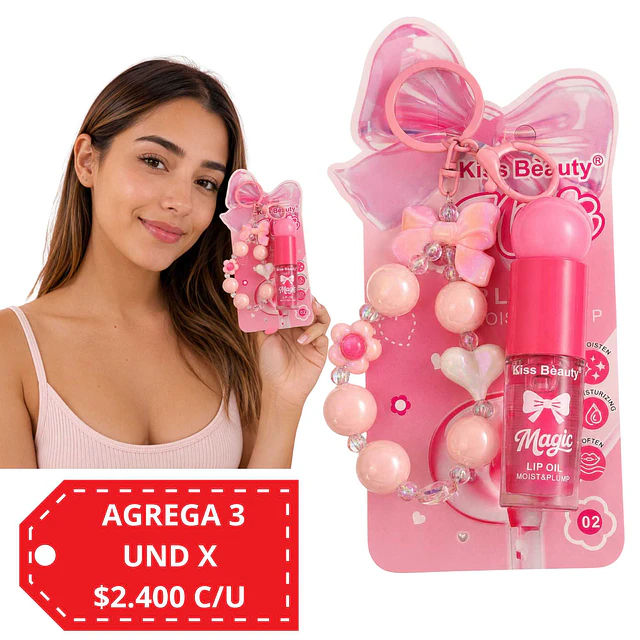 Aceite de Labios Magico Lip Oil Hidratante con Llavero Rosado 8063 - 02
