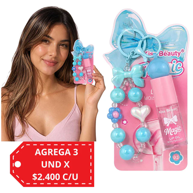 Aceite de Labios Magico Lip Oil Hidratante con Llavero Celeste 8063 - 03