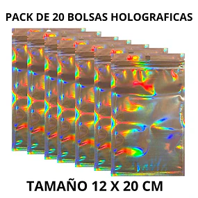 Pack 20 Bolsas Holográficas con cierre 12 x 20 cm 