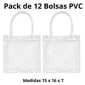 Pack de 12 Bolsas PVC Transparentes con Asa 15 x 16 x 7 cm 