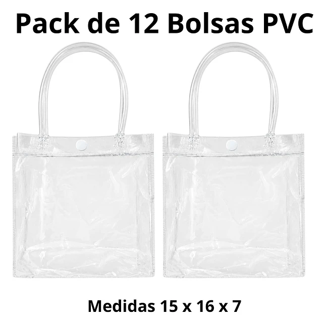 Pack de 12 Bolsas PVC Transparentes con Asa 15 x 16 x 7 cm 