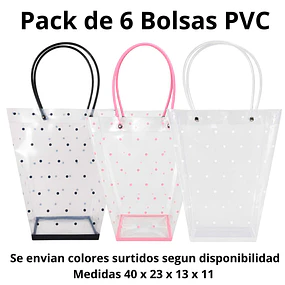 Pack 6 Bolsas PVC Transparentes con Asa - Colores Surtidos 