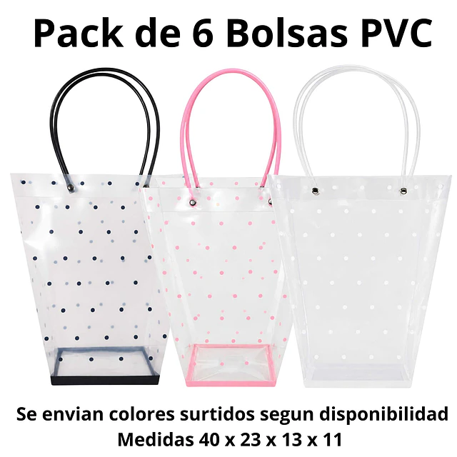 Pack 6 Bolsas PVC Transparentes con Asa - Colores Surtidos 