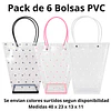 Pack 6 Bolsas PVC Transparentes con Asa - Colores Surtidos 