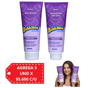 Pack Shampoo y Acondicionador Bubbaluu Anticaída Reconstrucción Daños Extremos – Aroma Uva – 350 ml