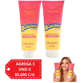 Pack Shampoo y Acondicionador Bubbaluu Antifrizz Reconstrucción Profunda – Aroma Tutti Frutti – 350 ml