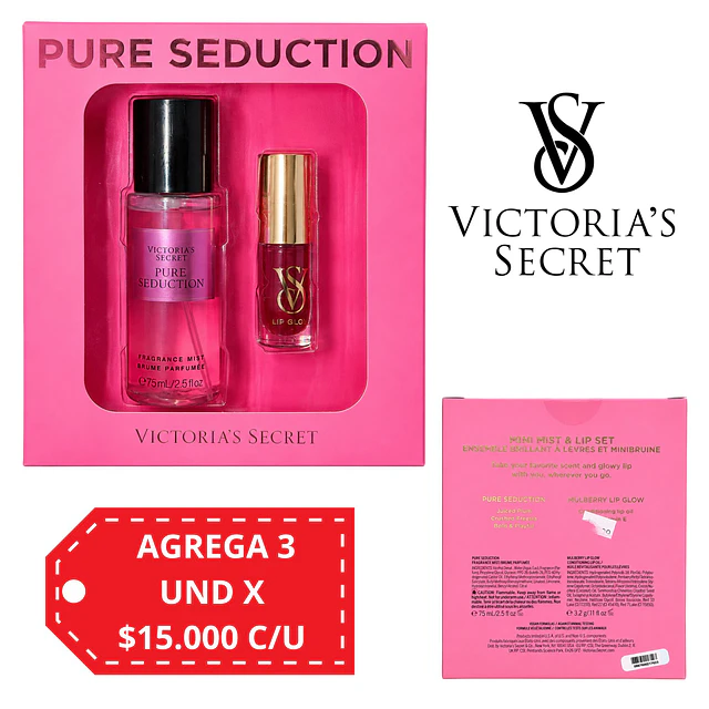 Set Victoria's Secret Body Mist + Lip Gloss - Pure Seduction 