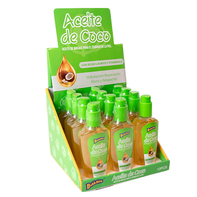 Caja de 12 Aceies de Masaje Bubbaluu 200 ml - Coco 