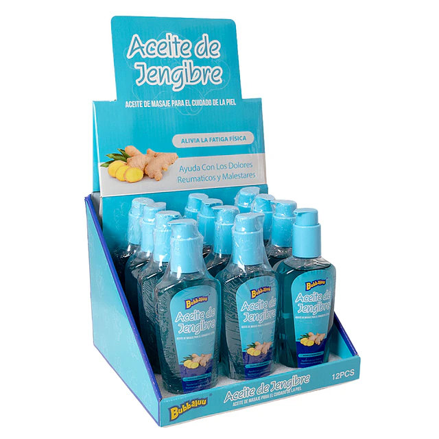 Caja de 12 Aceites de Masaje Bubbaluu 200 ml - Jenjibre 
