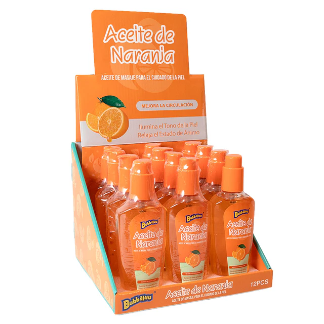 Caja de 12 Aceites de Masaje Bubbaluu 200 ml - Naranja 