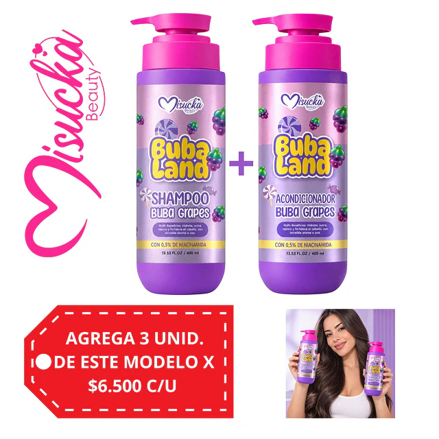 Pack Shampoo y Acondicionador Misucka Buba Land 400 ml - Buba Grapes