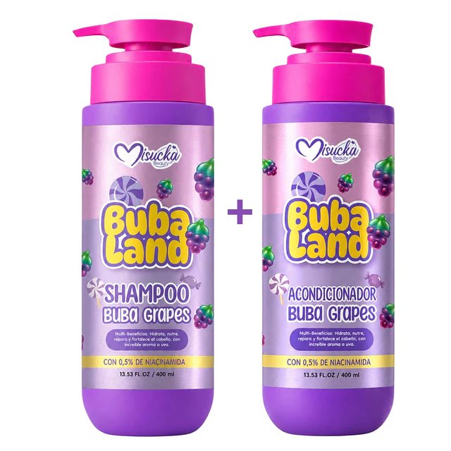 Pack Shampoo y Acondicionador Misucka Buba Land 400 ml - Buba Grapes