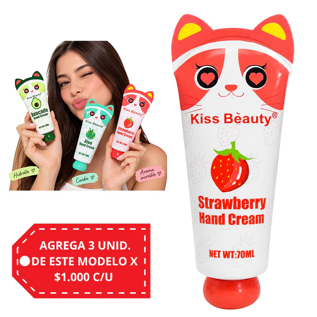 Crema de manos Kiss Beauty 70 ml - Frutilla. 