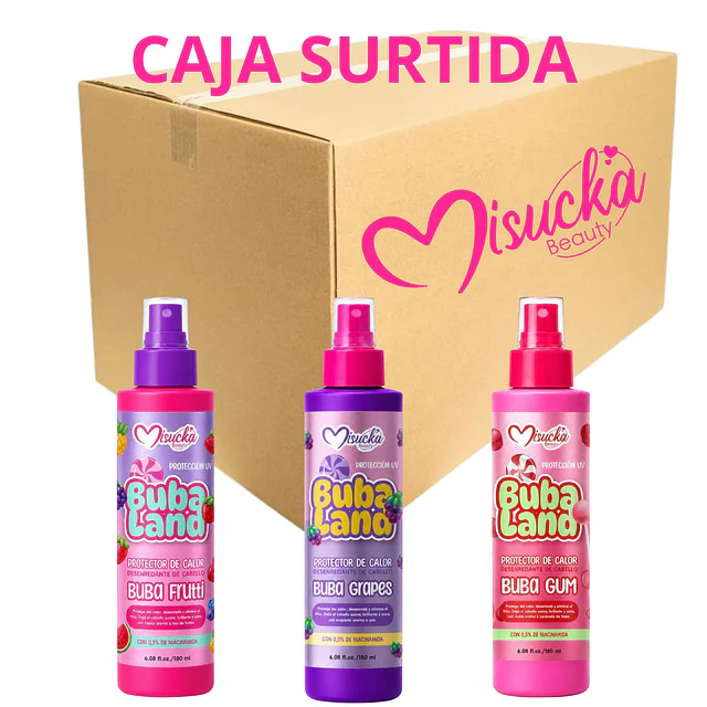 Caja de 24  Protectores de Calor y desenredante Misucka Buba Land 180 ml - SURTIDOS