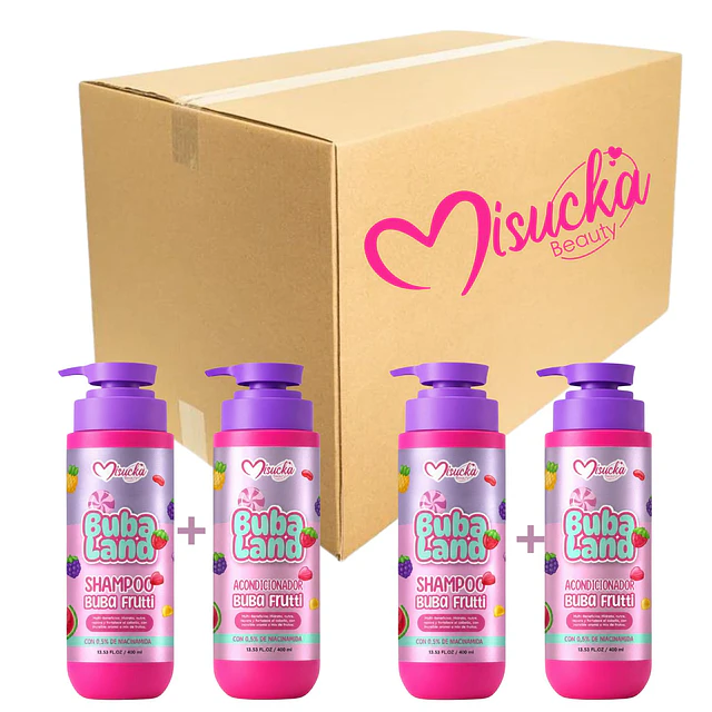 Caja de 12 Pack Shampoo y Acondicionador Misucka Buba Land 400 ml - Buba Frutti