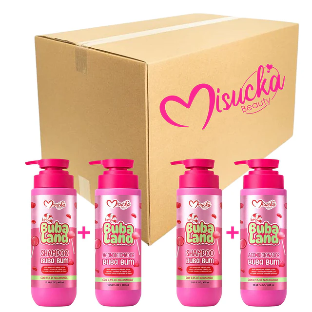 Caja de 12 Pack Shampoo y Acondicionador Misucka Buba Land 400 ml - Buba Gum