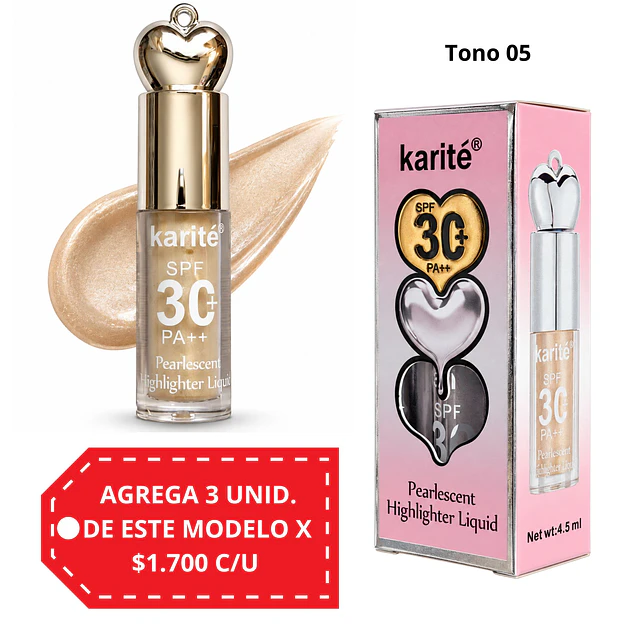 Iluminador Líquido Perlado Karité SPF 30 + - Tono 05