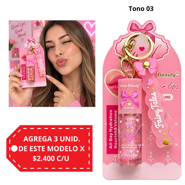 Aceite Labial Hidratante Kiss Beauty con Llavero - Tono 03