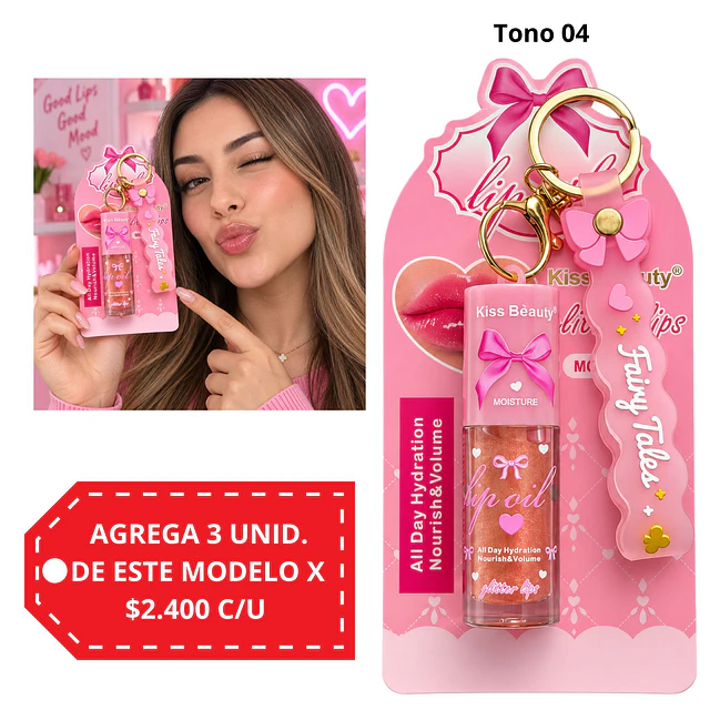 Aceite Labial Hidratante Kiss Beauty con Llavero - Tono 04