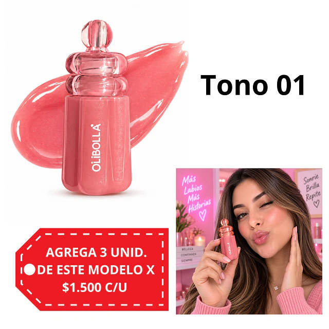 Gloss Labial Olibolla con Brillo y Efecto Hidratante - Tono 01