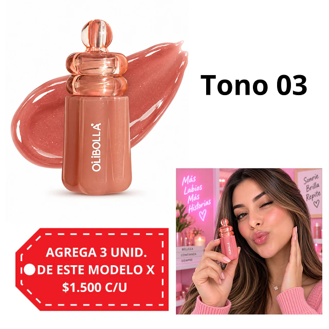 Gloss Labial Olibolla con Brillo y Efecto Hidratante - Tono 03