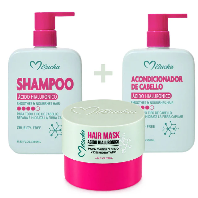 Tripack de Shampoo, Acondicionador y Mascarilla Misucka - Ácido Hialuronico 