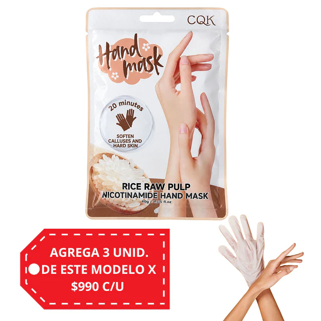 Mascarilla para Manos CQK con Niacinamida 40 g - Arroz 