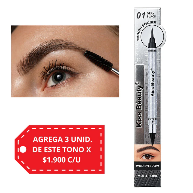 Delineador Duo de Cejas y Ojos Kiss Beauty Multi-Fork - 01 Gray Black 