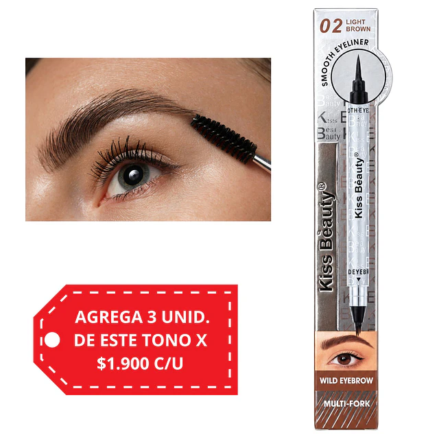 Delineador Duo de Cejas y Ojos Kiss Beauty Multi-Fork - 02 Light Brown 