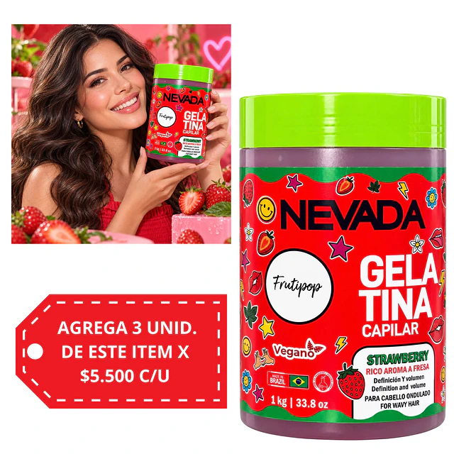 Gelatina Capilar Nevada Frutipop - Strawberry 1 kg 