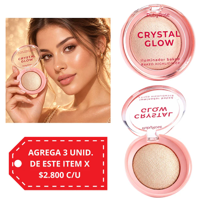 Iluminador Ruby Rose Crystal Glow Baked Acabado Luminoso - Cherry red 5000