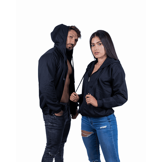 Buzo Unisex Capucha de Cierre Negro