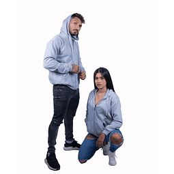 Buzo Unisex Capucha de Cierre Gris Claro