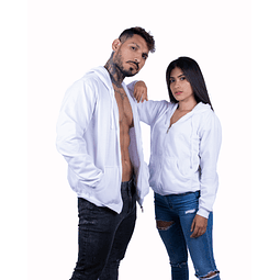 Buzo Capucha Unisex Cierre  Blanco