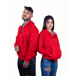 Buzo Capucha Unisex de Cierre Rojo