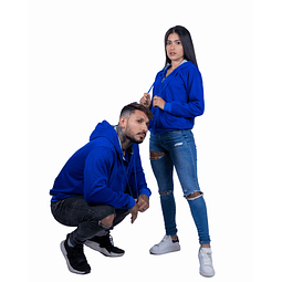 Buzo Capucha Unisex de Cierre Azul Rey