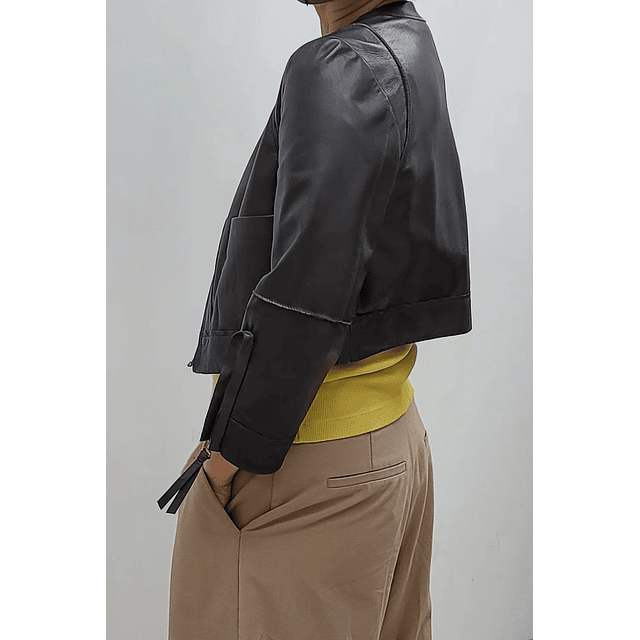 Women Ultra Light Cropped Leather Jacket
