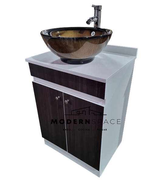Vanitorio Mdf 60x47cm Chocolate Cubierta de loza, lavamanos y Griferia