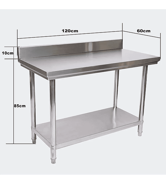 Mesón Mesa Acero Inoxidable 120x60cm Con Respaldo