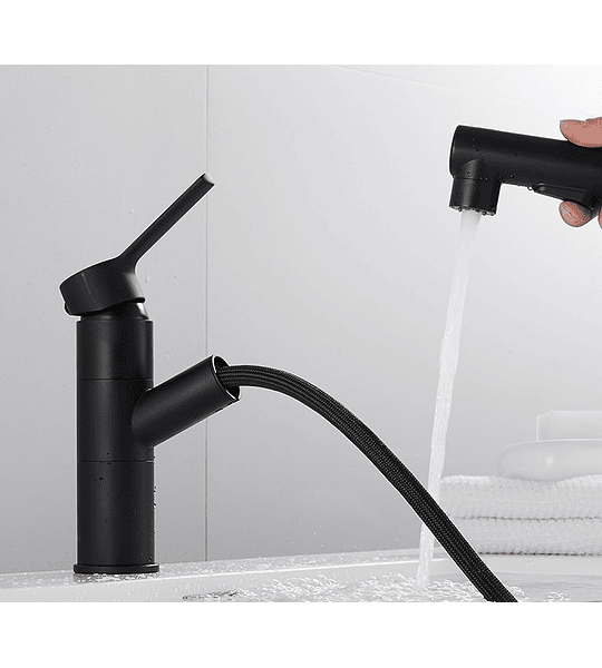 Llave Monomando Extraible Para Vanitorio, Negro Mate