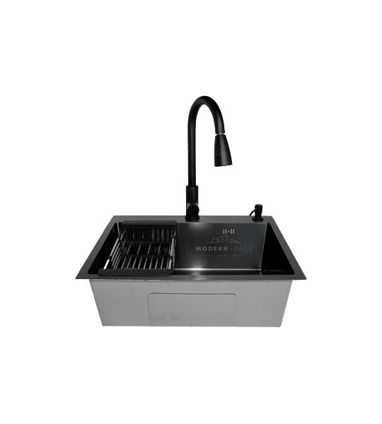 Lavaplatos 60x45 Cm Negro Con Accesorios Y Griferia Extraible