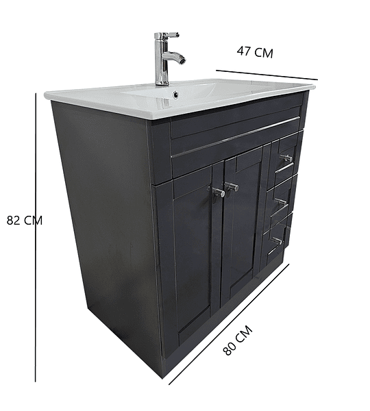 Mueble Vanitorio 80x47 Cm Termolaminado Grafito Completo