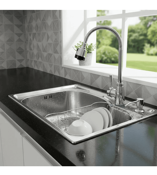 Lavaplatos 58x43 Cm Sobre Cubierta, Con Rejilla Y Grifería