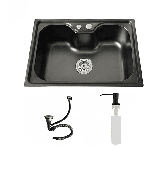 Lavaplatos 50x40 Cm Negro Estilo Riñon + Dispensador