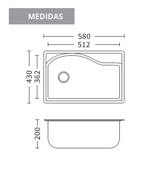 Lavaplatos 58x43 Cm Sobre Cubierta con Rejilla y Dispensador 
