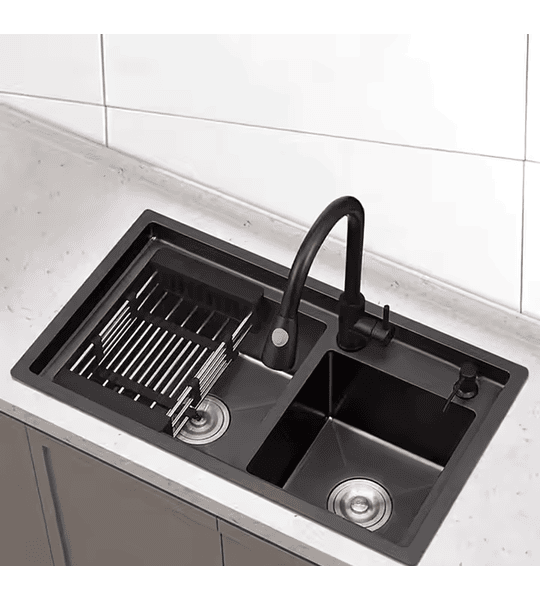 Lavaplatos 78x43 Cm Negro Deluxe Sobre Poner, Con Accesorios