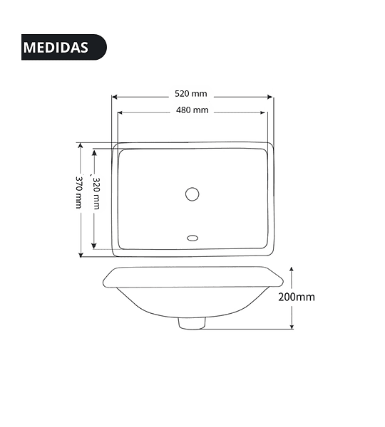 Lavamanos Bajo Cubierta 52x37 Cm Rectangular Color Blanco