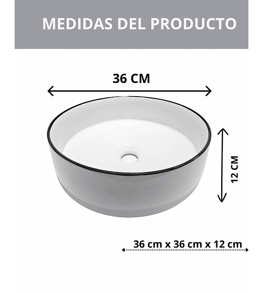 Lavamanos Sobreponer Blanco 36x36 Cm, Elegante Borde Negro